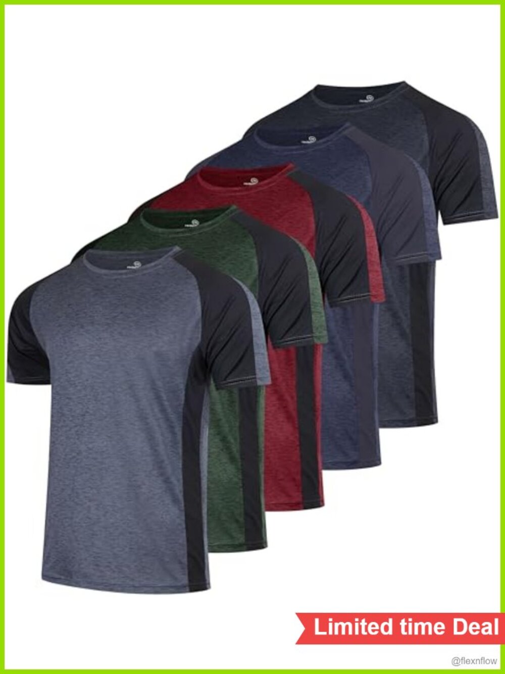 5 Pack Men's Dry Fit Workout T Shirts Crew Neck Athletic Gym Running Tees